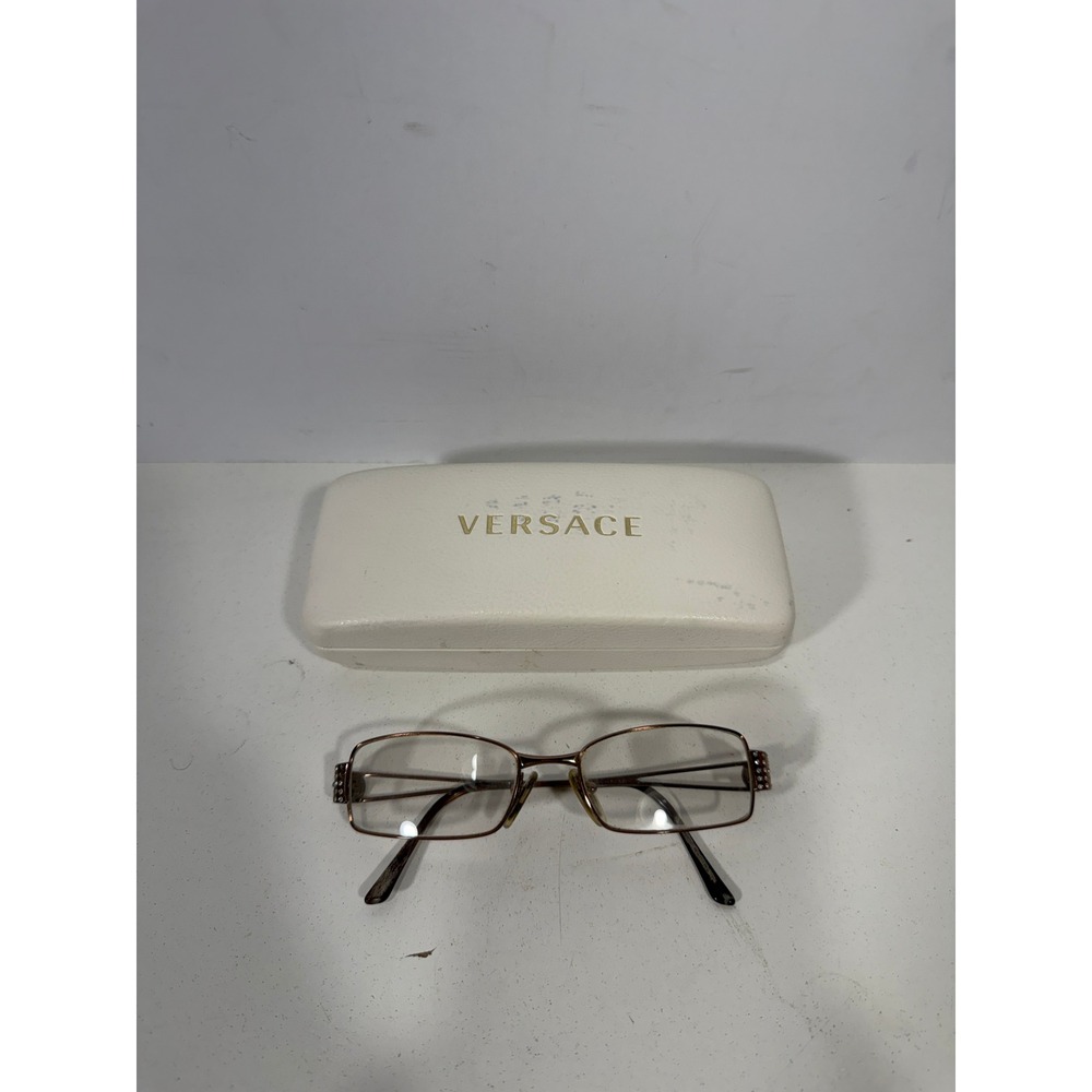 Versace Bronze Rectangular Eyeglass Frames Rhinestone Medusa Logo with Case